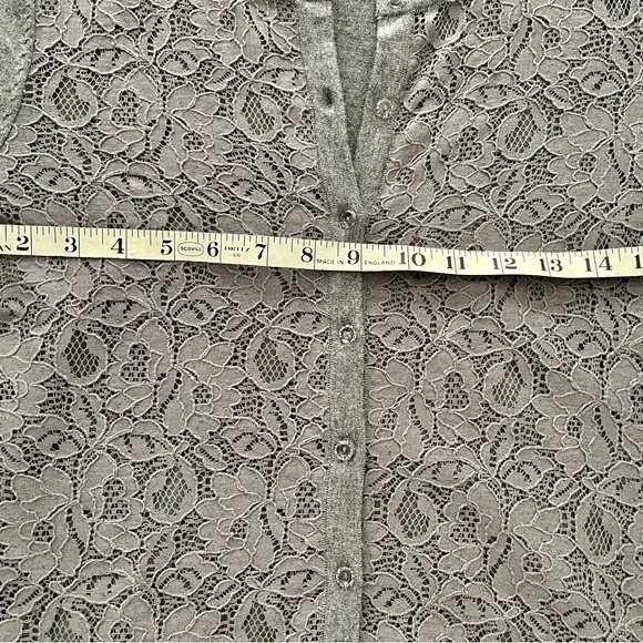 LOFT Gray Lace Cotton/Nylon Stretch Women's Light Sweater - Picture 12 of 15